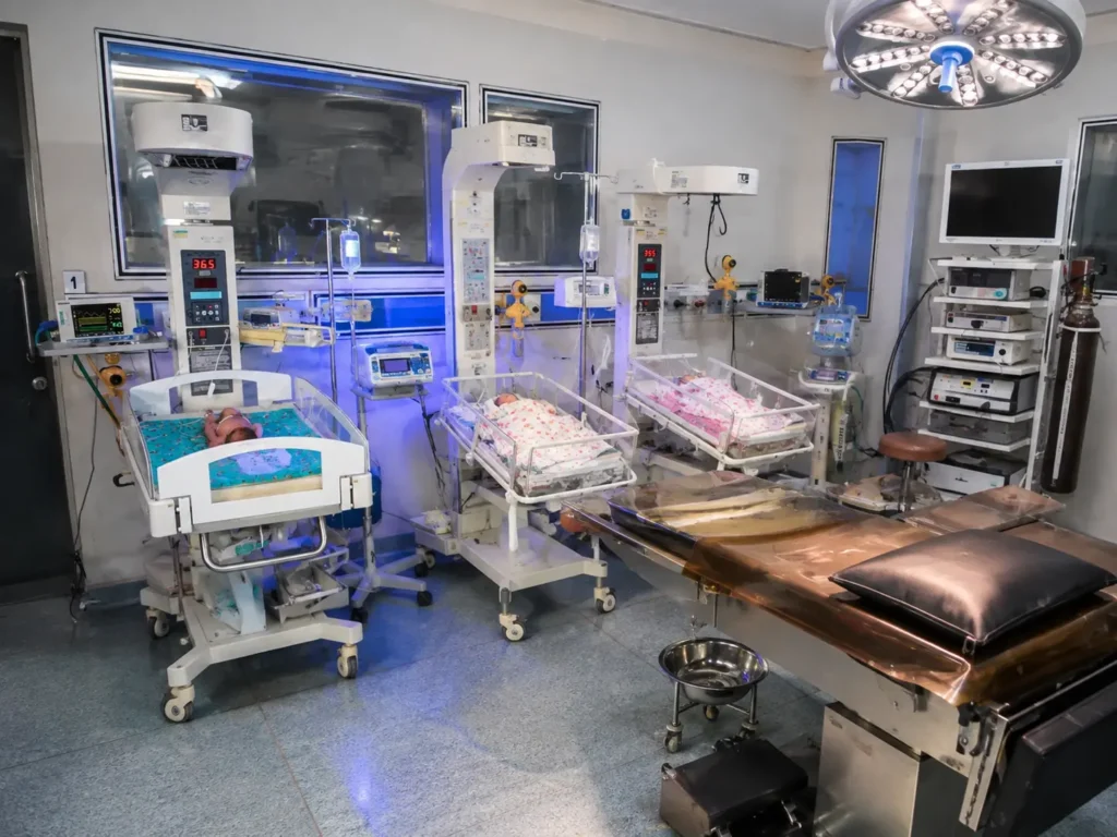 neonatal monitors, ventilators, radiant warmers, and advanced life-support equipment, showcasing comprehensive newborn emergency care at Javitri Hospital.